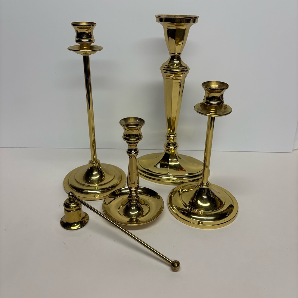 Elegant Brass Candle Holder Set Of 4 Plus Candle Sniffer Holiday Decor